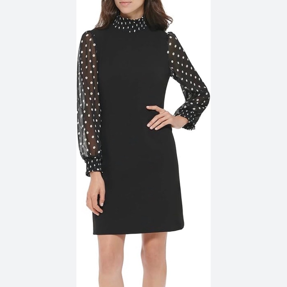 Tommy Hilfiger Women's Chiffon Polka Dot Sleeve Sheath Dress Size 12 Career NEW